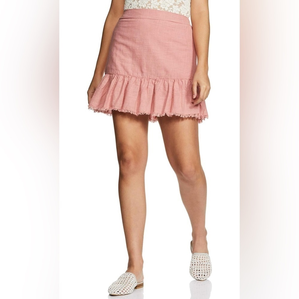 Cali 1850 | NWT Dusty Rose Pink Lined Ruffle Fringe Smocked Back Mini Skirt XS - Picture 3 of 6